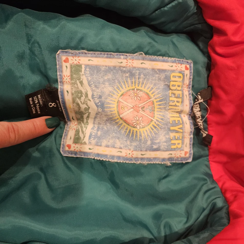 Vintage Obermeyer Girls (8) Teal Snowsuit with Red Embroidery
